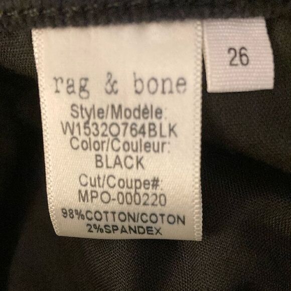 Rag & Bone NWT High Rise Skinny 5 Pocket Style Black Corduroy Pant. Size 26. - Picture 9 of 9